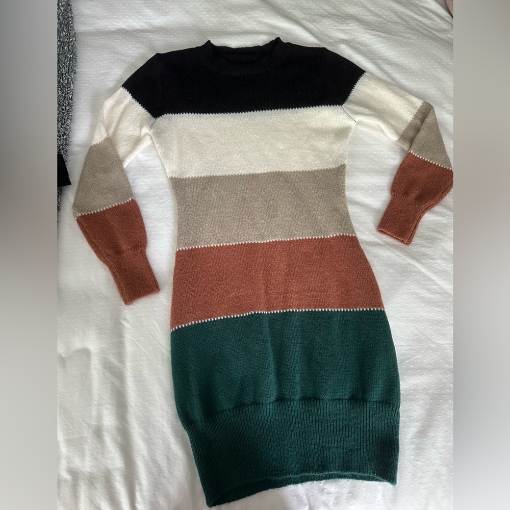 Cupshe Color Block Crewneck Sweater Dress Size M